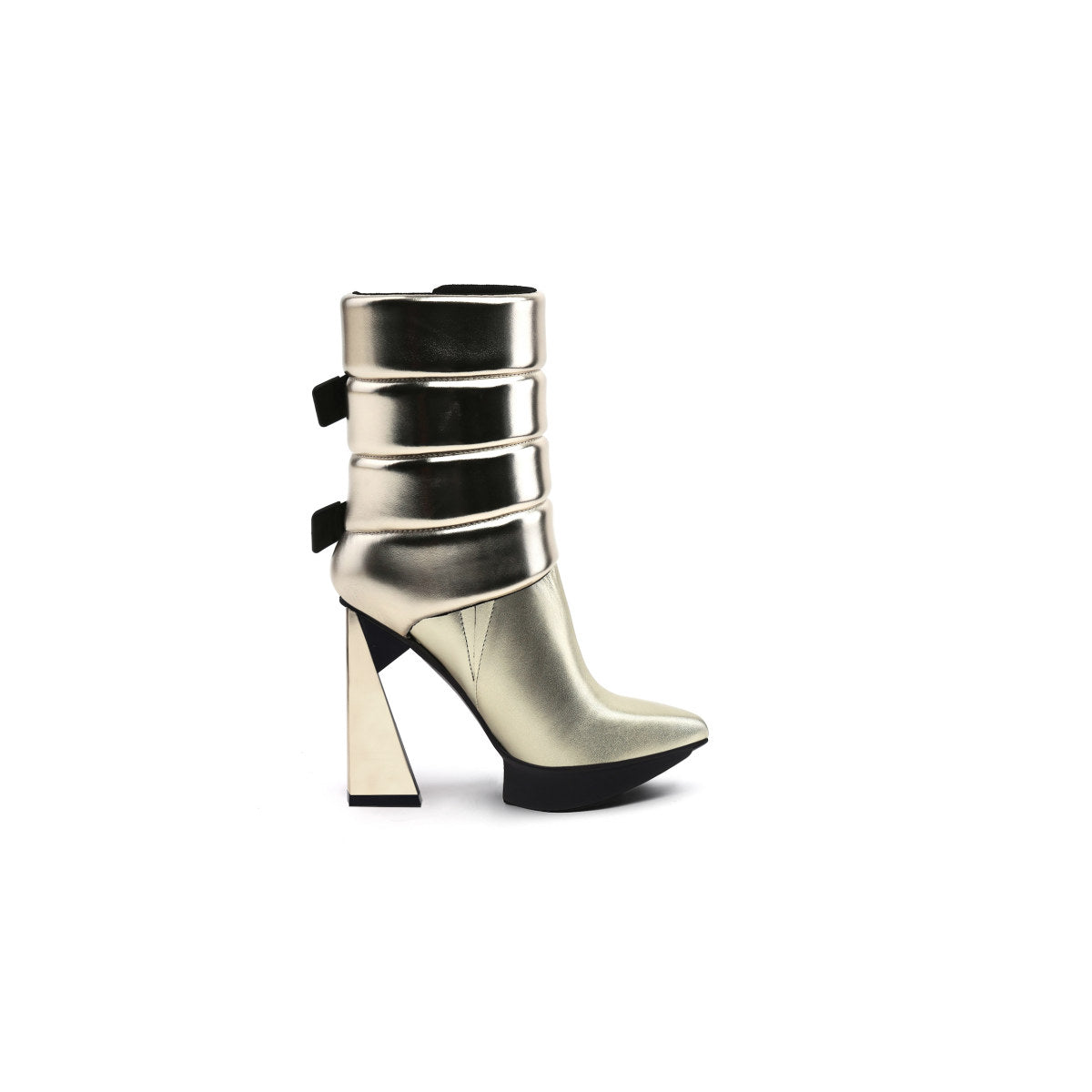 puffy leather platform boots all gold 3
