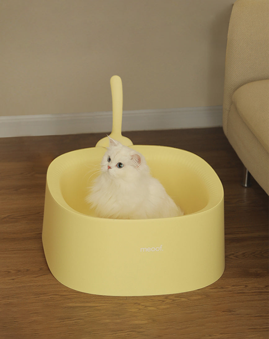 purring cat litter tray with scoop yellow 1
