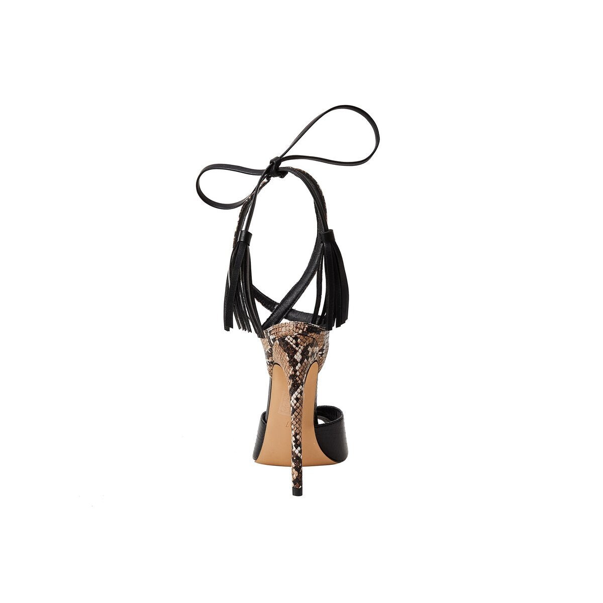 Python Print Leather Stiletto Sandals with Tassel Ankle Ties