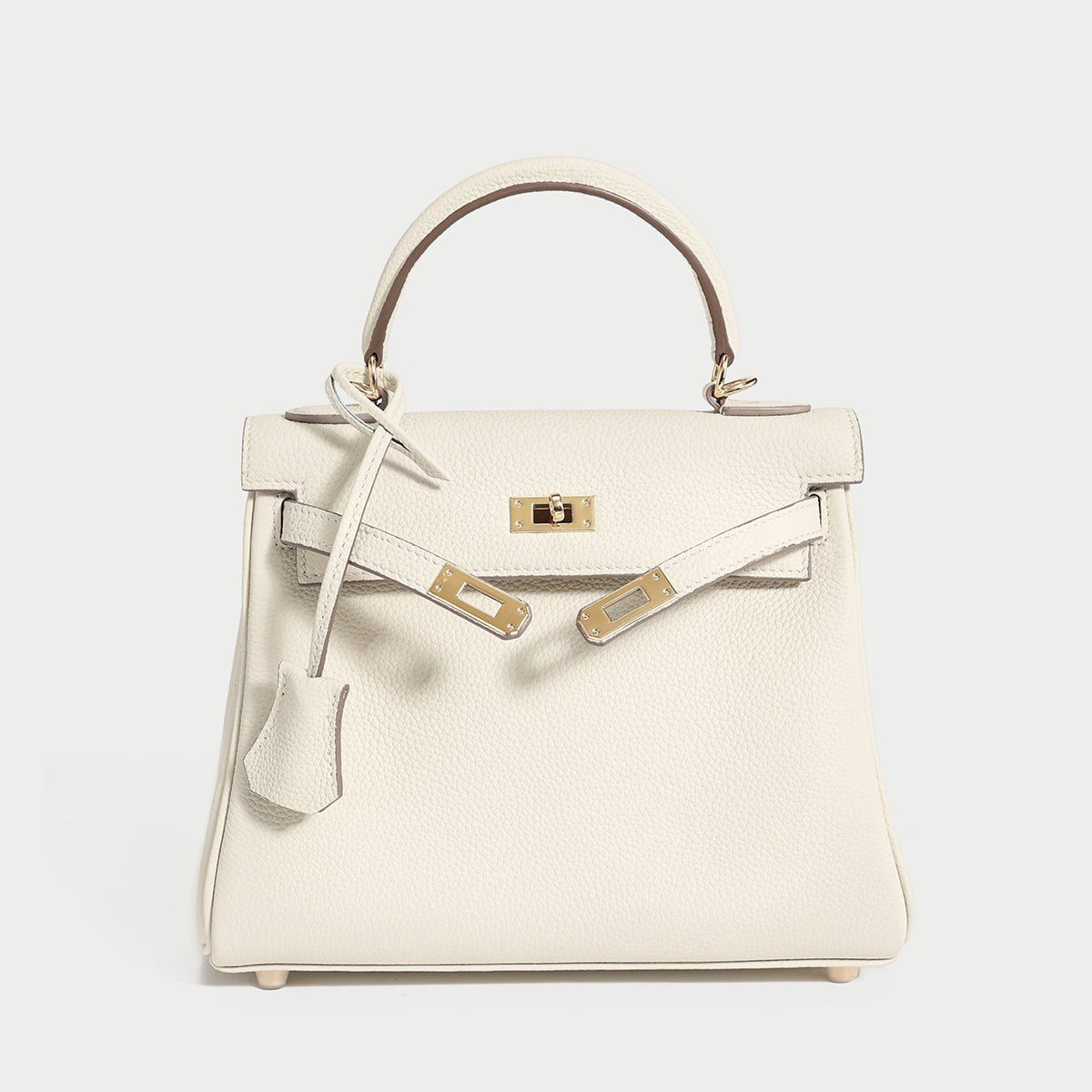 Queens Mini Top Handle Palm-Grain Calfskin Bag – Structured Leather Satchel with Turn-Lock Closure