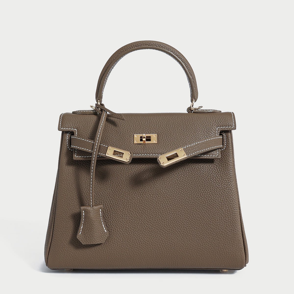 Queens Mini Top Handle Palm-Grain Calfskin Bag – Structured Leather Satchel with Turn-Lock Closure