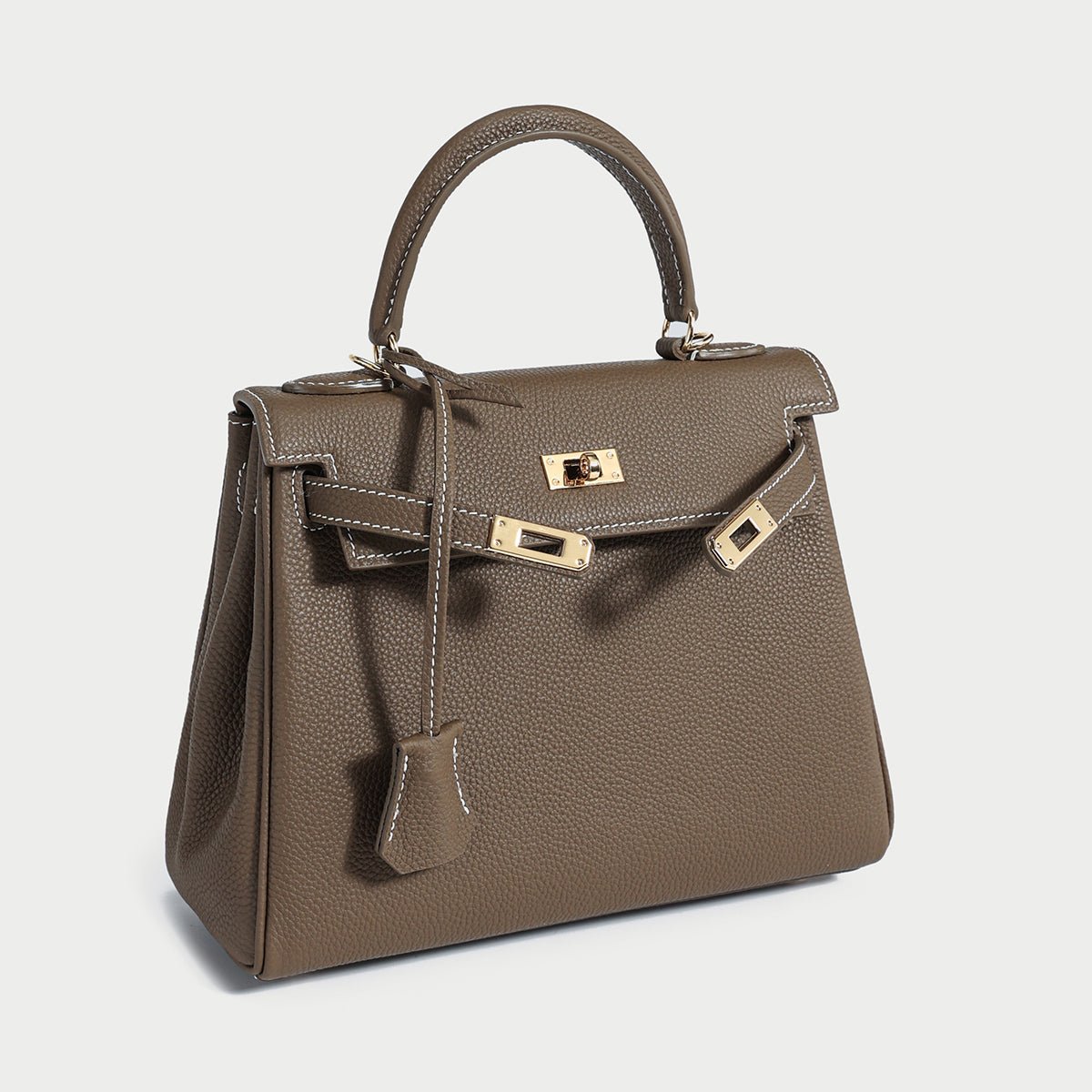 Queens Mini Top Handle Palm-Grain Calfskin Bag – Structured Leather Satchel with Turn-Lock Closure
