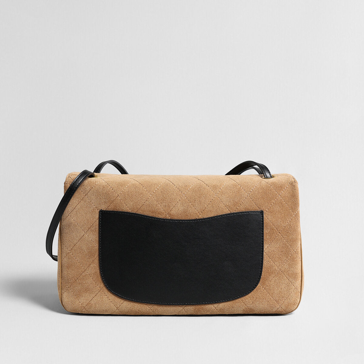 Quilted Suede Box Flap Bag – Turn-Lock Closure with Adjustable Leather Strap
