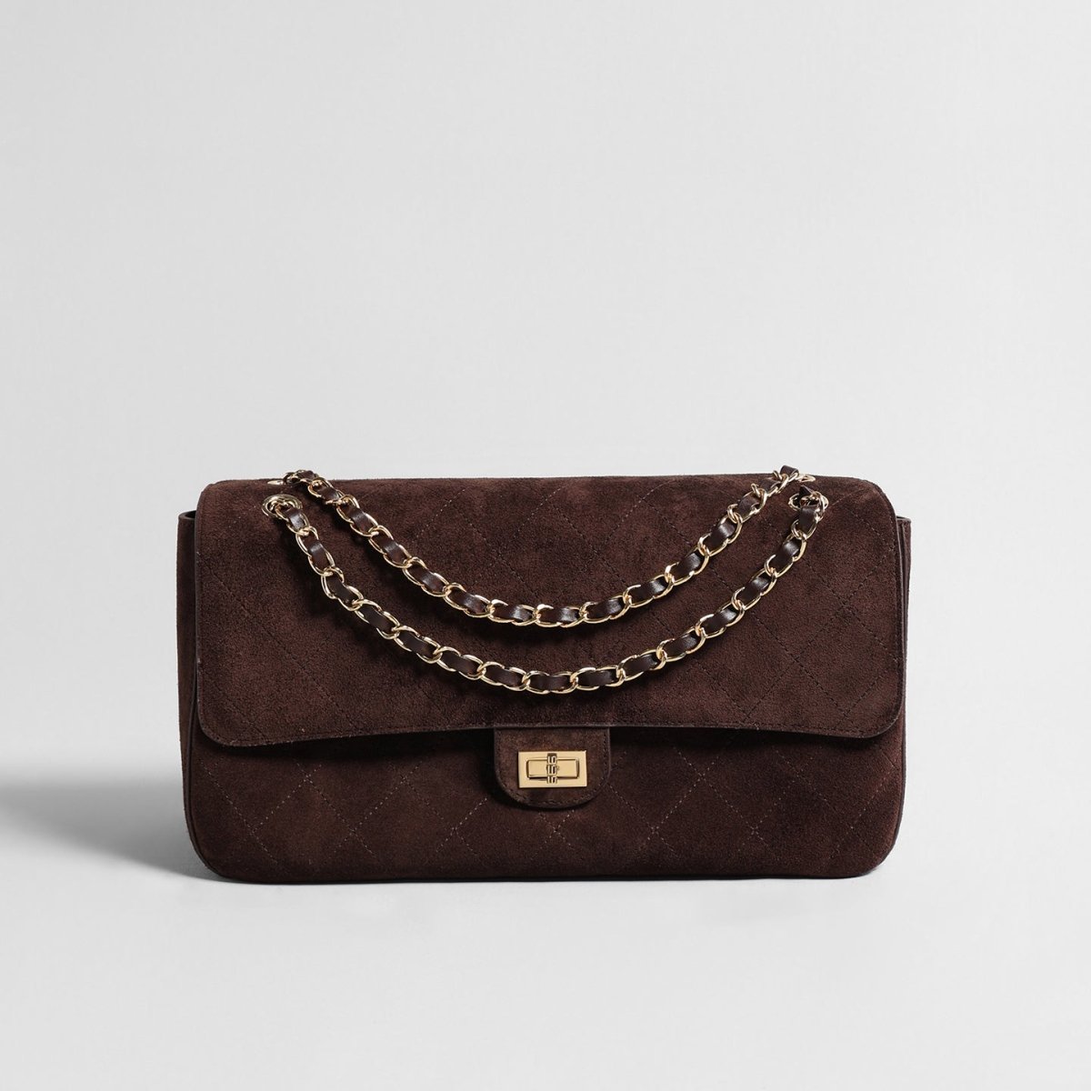 Quilted Suede Leather Shoulder Bag – Gold Chain Crossbody Bag