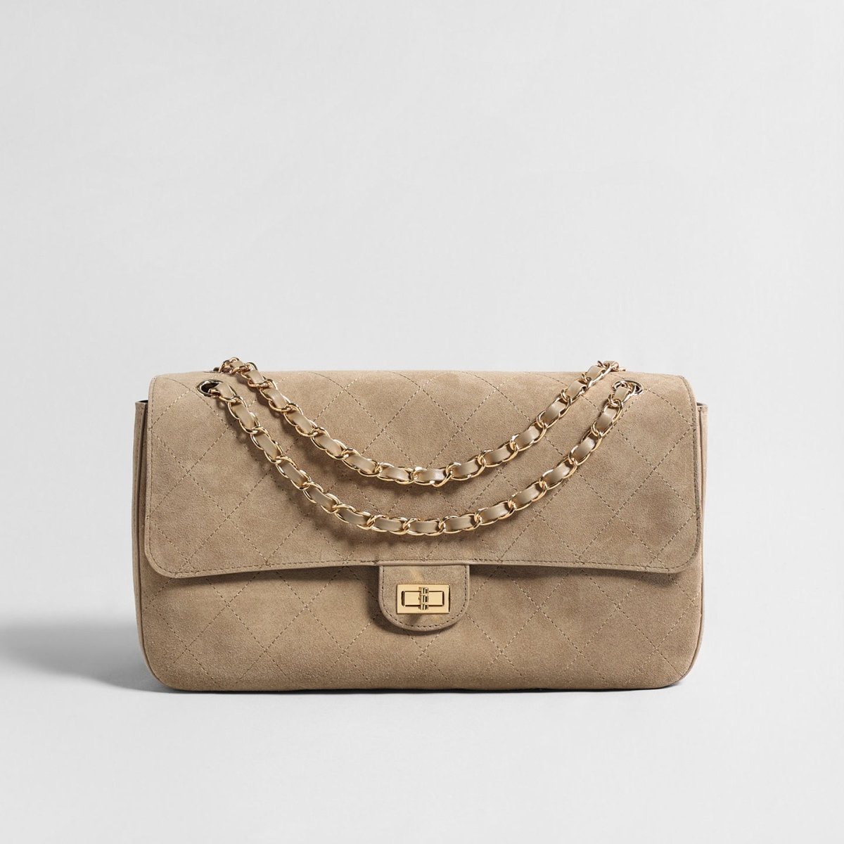 Quilted Suede Leather Shoulder Bag – Gold Chain Crossbody Bag