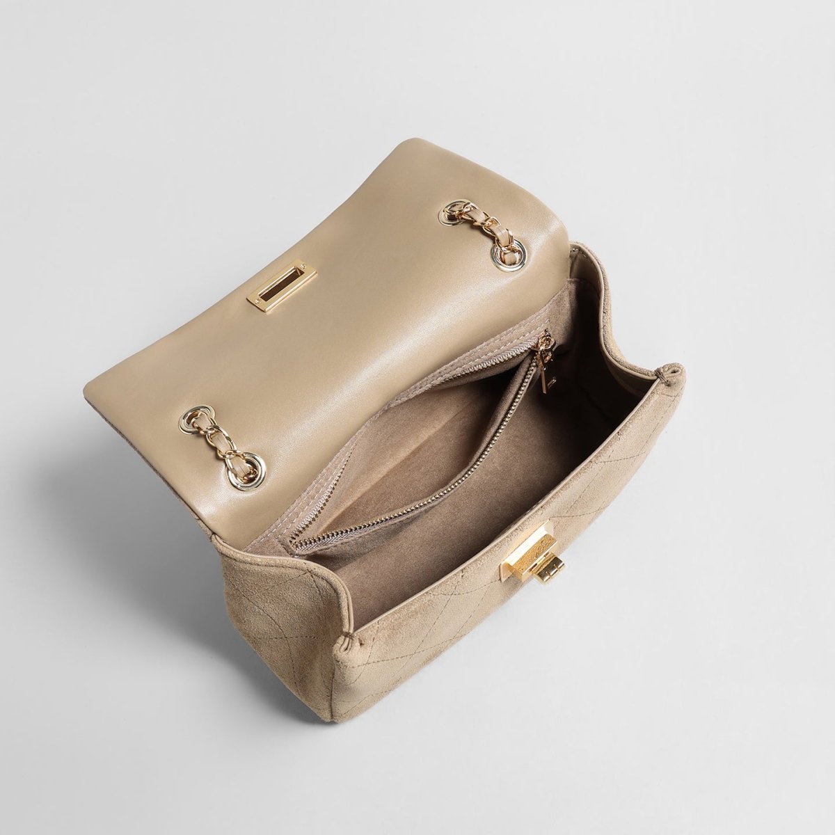 Quilted Suede Leather Shoulder Bag – Gold Chain Crossbody Bag