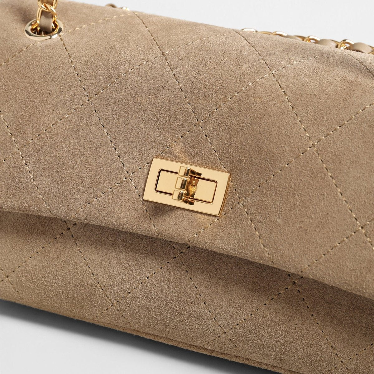Quilted Suede Leather Shoulder Bag – Gold Chain Crossbody Bag