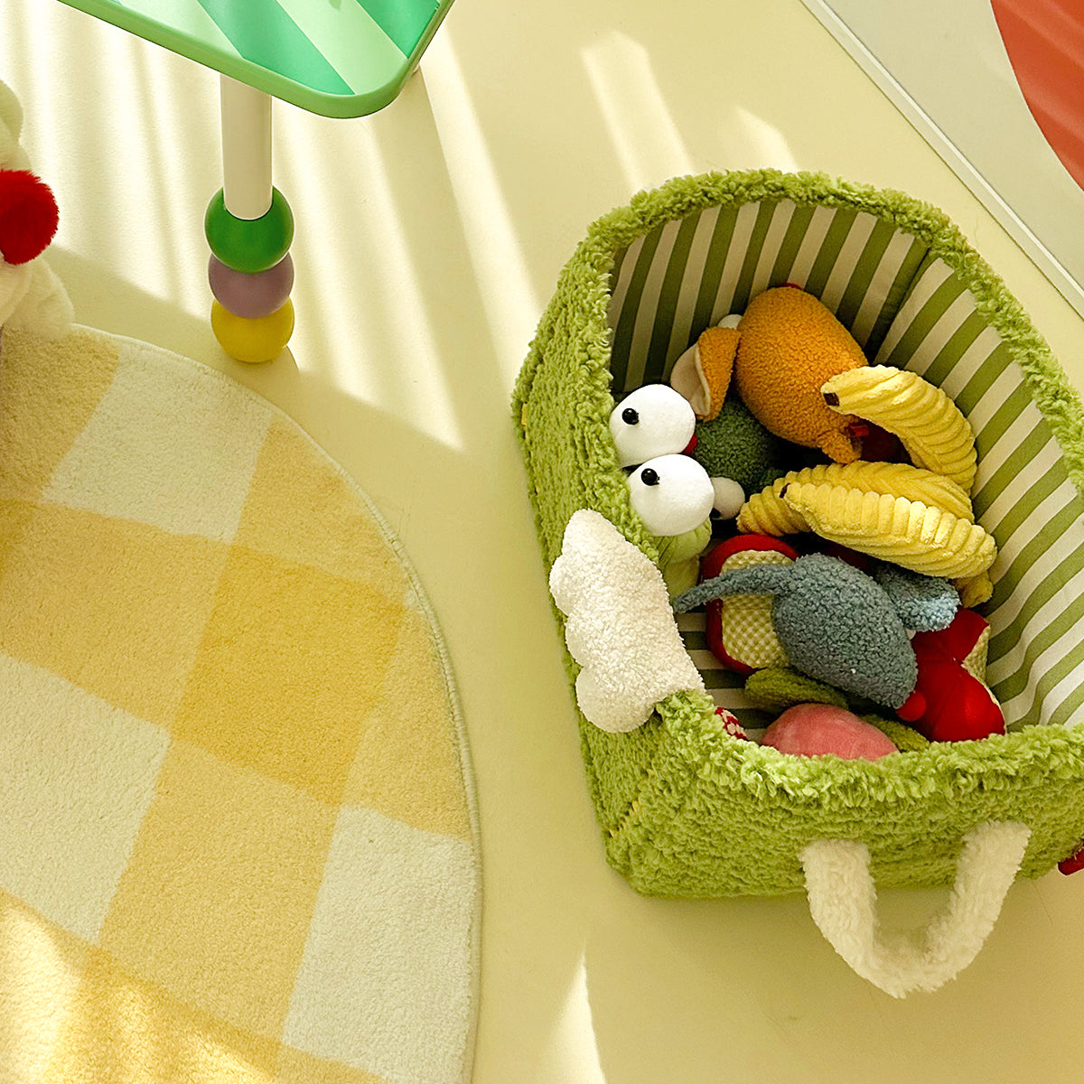 quirky monster striped storage basket avocado 2