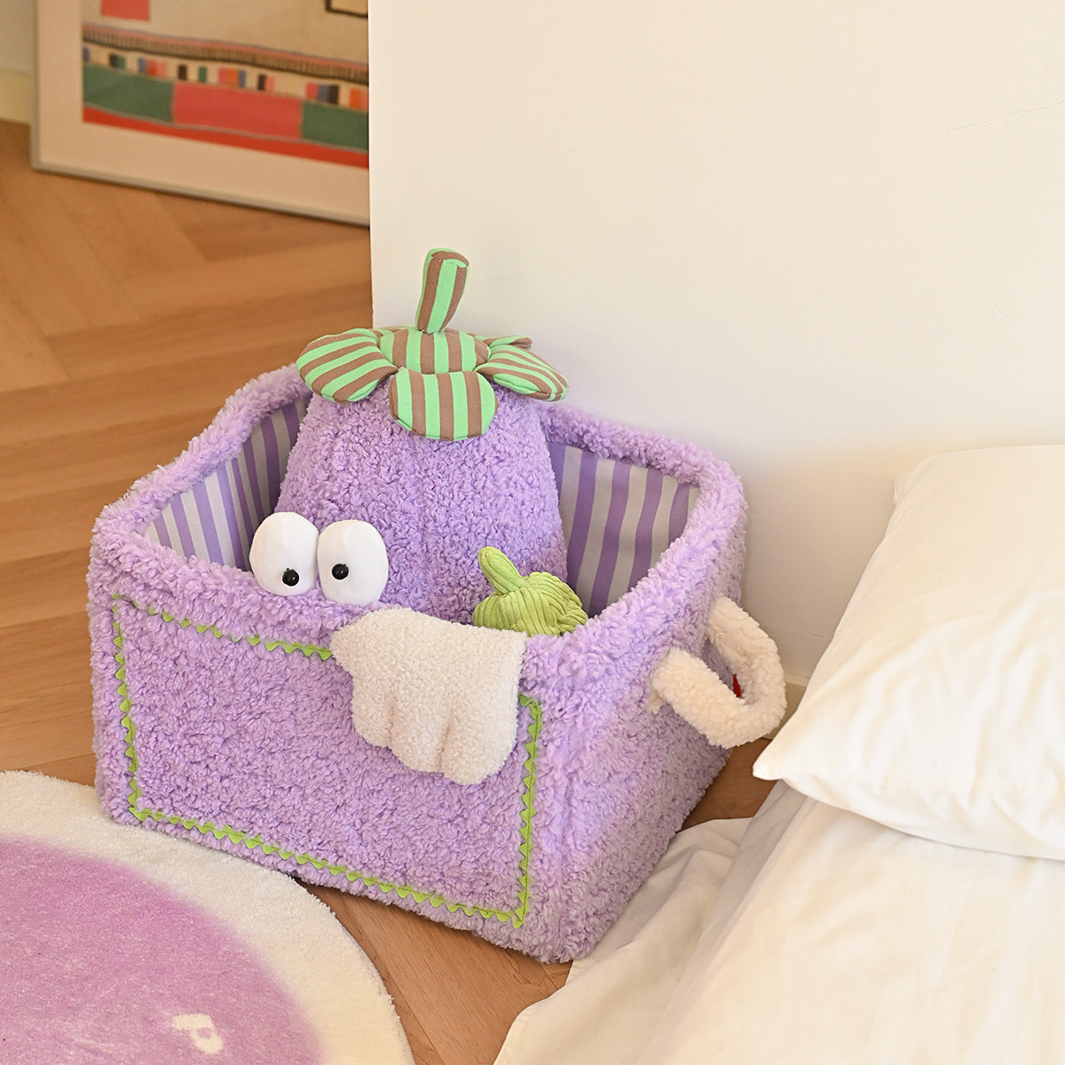 quirky monster striped storage basket lilac 1