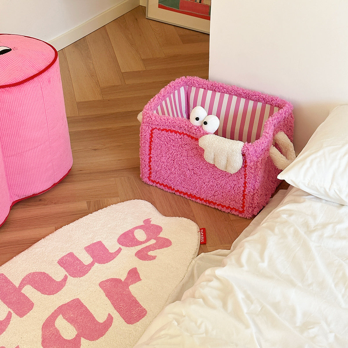 quirky monster striped storage basket pink 1