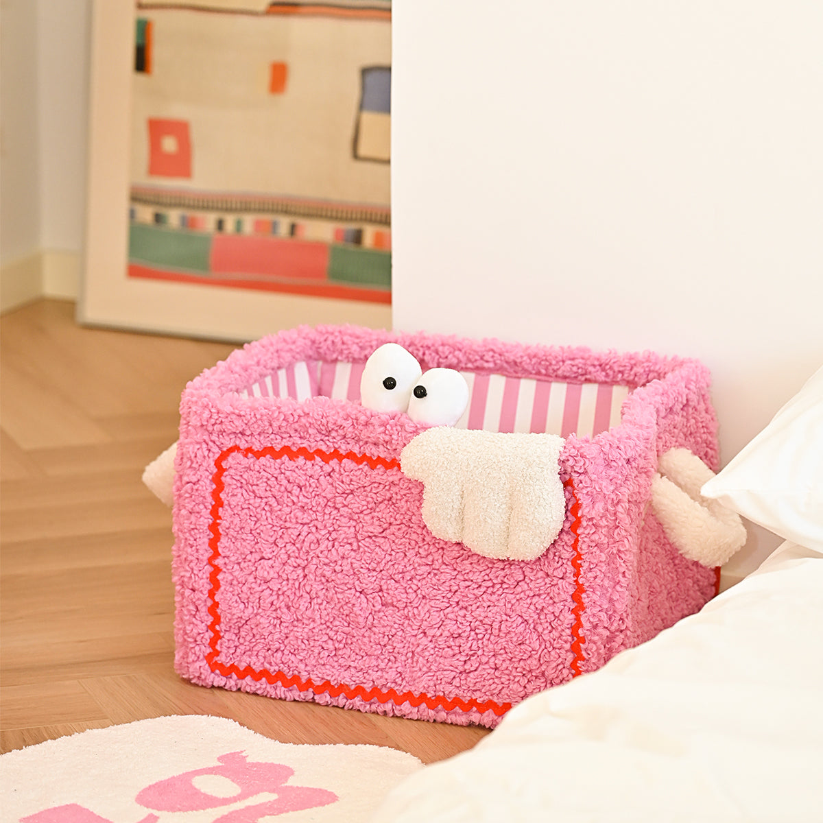 quirky monster striped storage basket pink 2