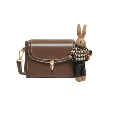 Rabbit Charm Contrast Leather Shoulder Bag