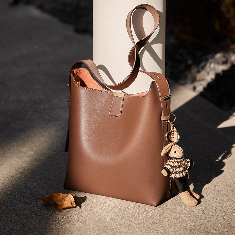 rabbit charm leather work tote bag coffee 3