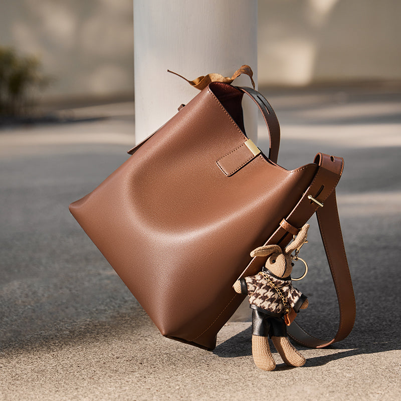 rabbit charm leather work tote bag coffee 5