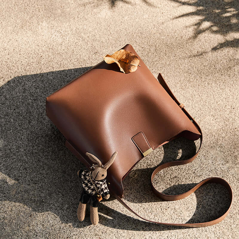 rabbit charm leather work tote bag coffee 6