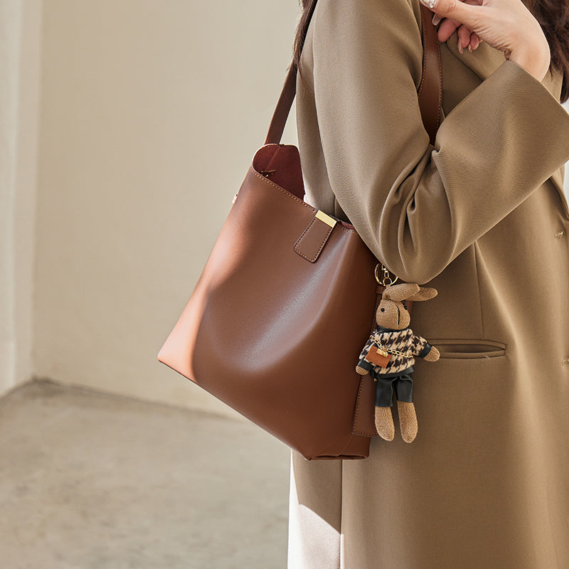 rabbit charm leather work tote bag coffee 8