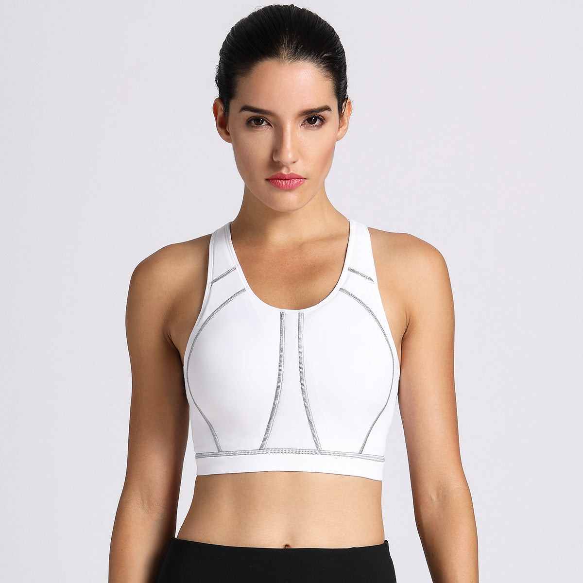 racerback wireless full coverage sports bra all white 1