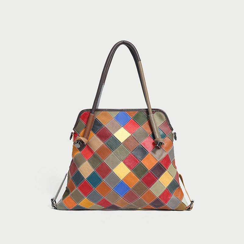 Rainbow Floral Patchwork Leather Tote Bag – 3D Flower Appliqué Cowhide Shoulder & Crossbody Bag