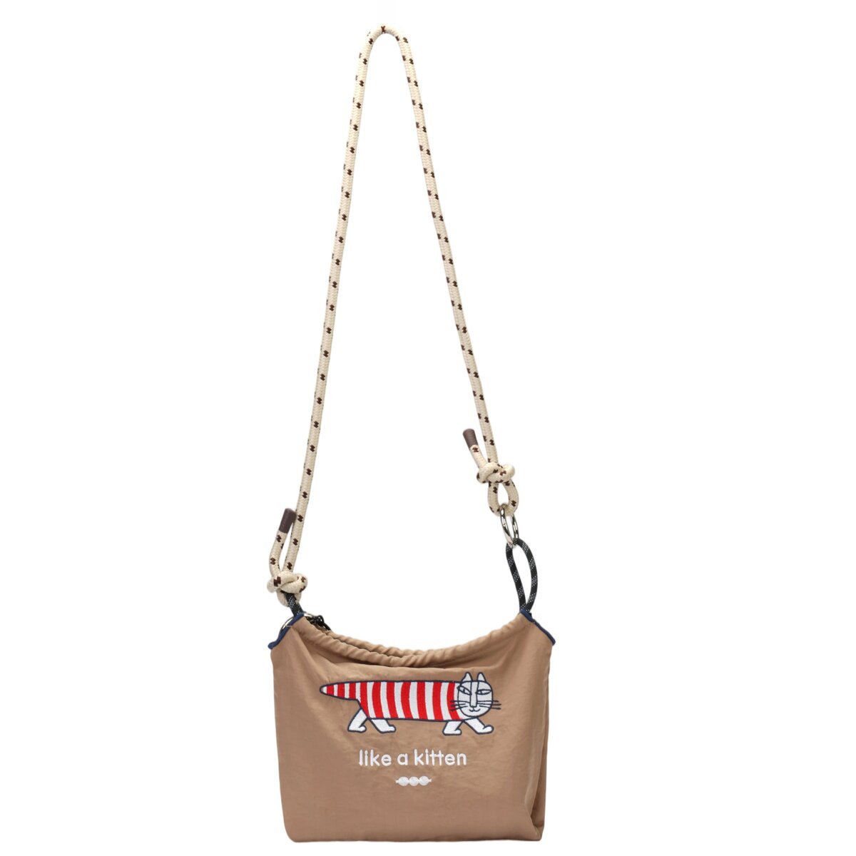 Recycled Nylon Mini Crossbody Bag with Cat Print & Braided Rope Strap – Ultra-Lightweight Casual Shoulder Bag