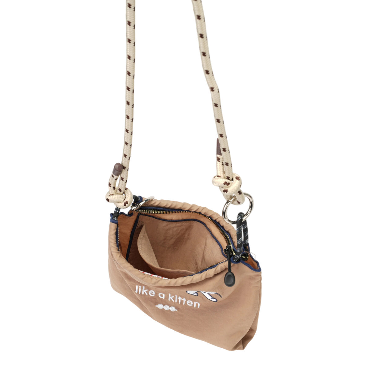 Recycled Nylon Mini Crossbody Bag with Cat Print & Braided Rope Strap – Ultra-Lightweight Casual Shoulder Bag