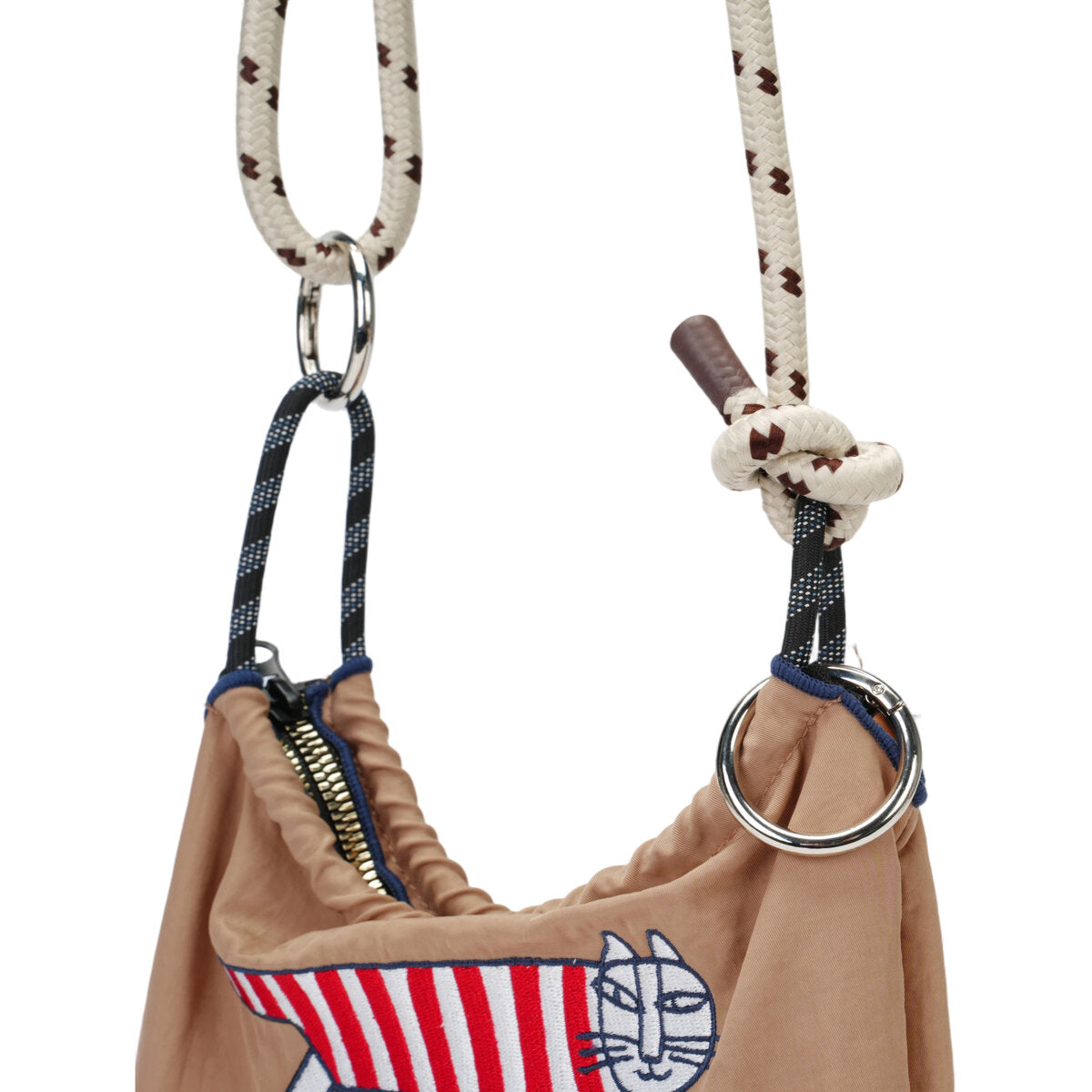 Recycled Nylon Mini Crossbody Bag with Cat Print & Braided Rope Strap – Ultra-Lightweight Casual Shoulder Bag