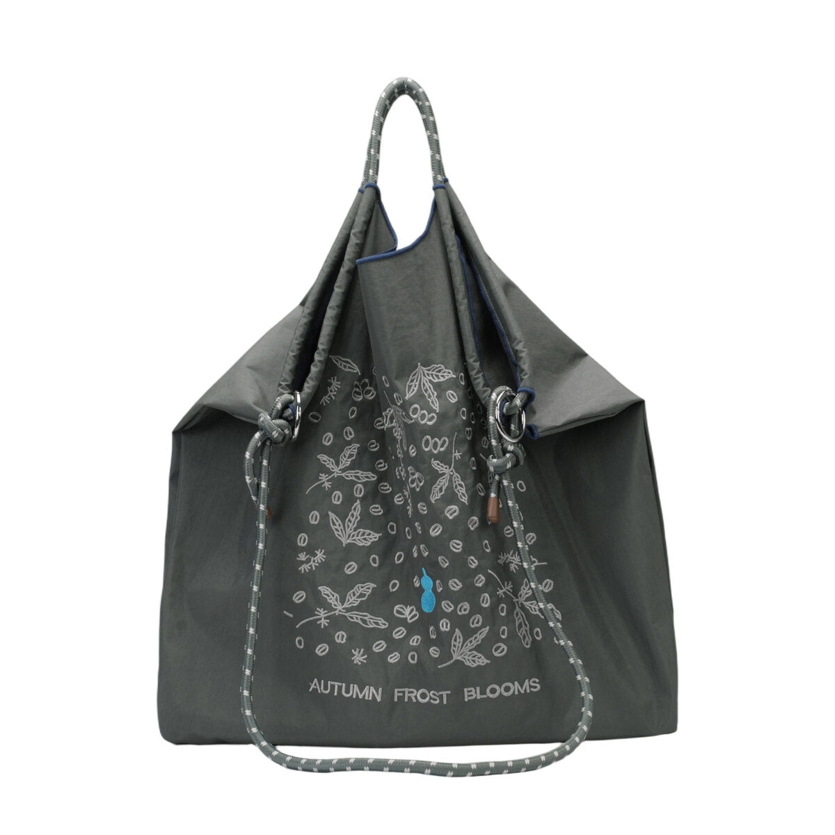 Recycled Nylon Tote Bag with Floral Bunny Embroidery & Braided Rope Strap