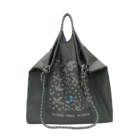 Recycled Nylon Tote Bag with Floral Bunny Embroidery & Braided Rope Strap