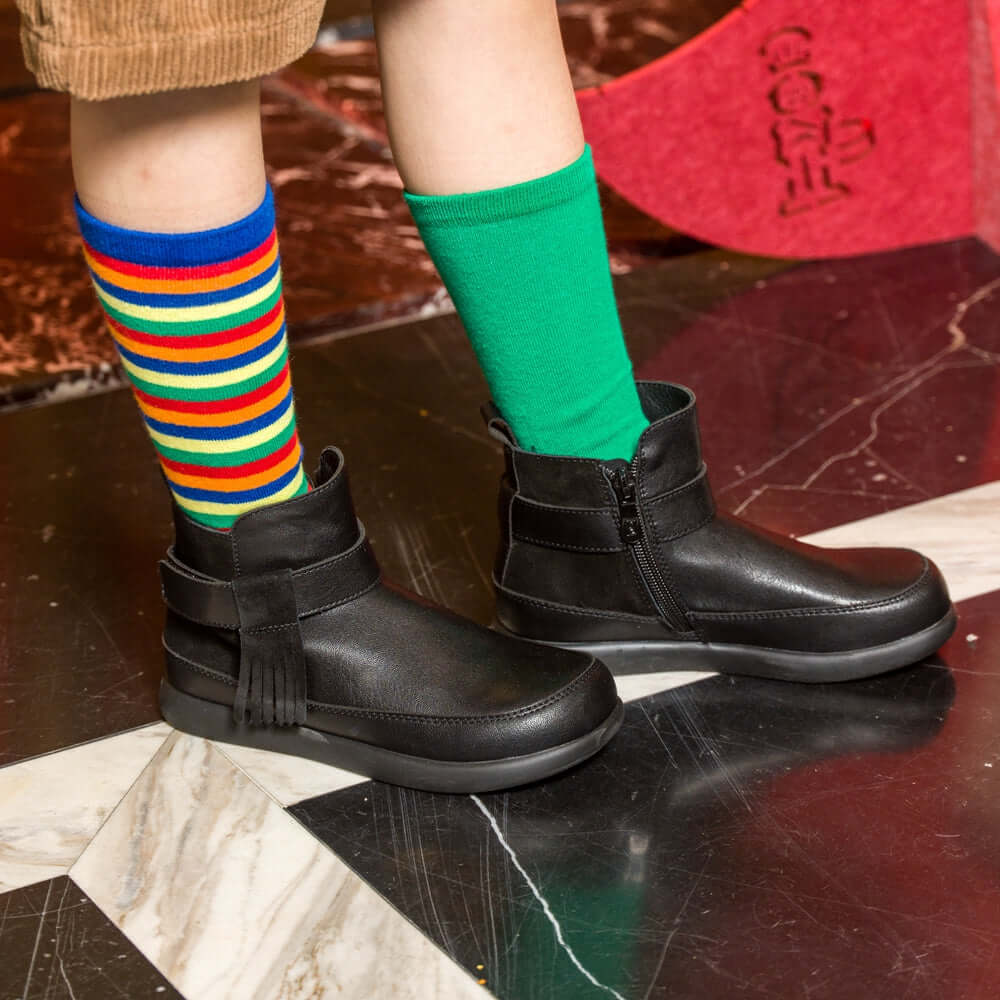 reese tassel non slip kids ankle boots all black 6