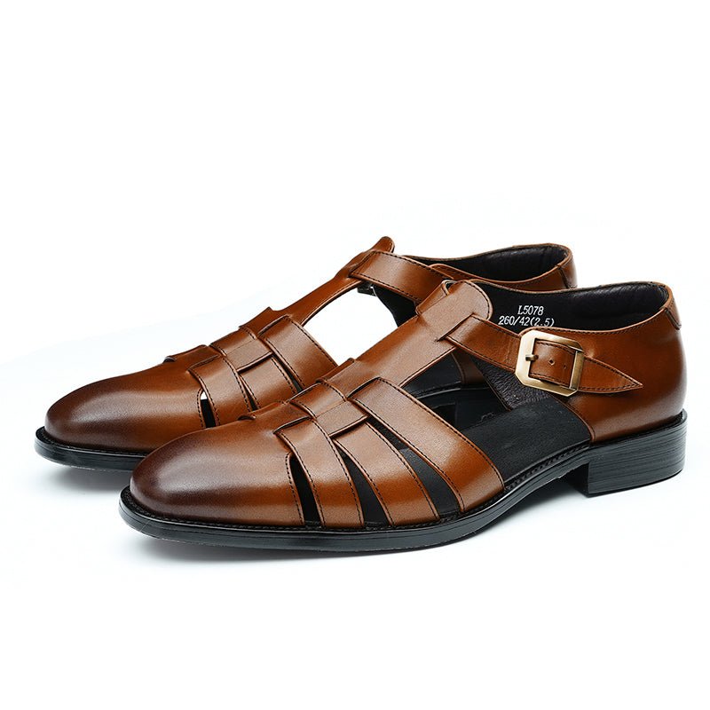 Relaxed British Men’s Calfskin Leather Sandals - 0cm