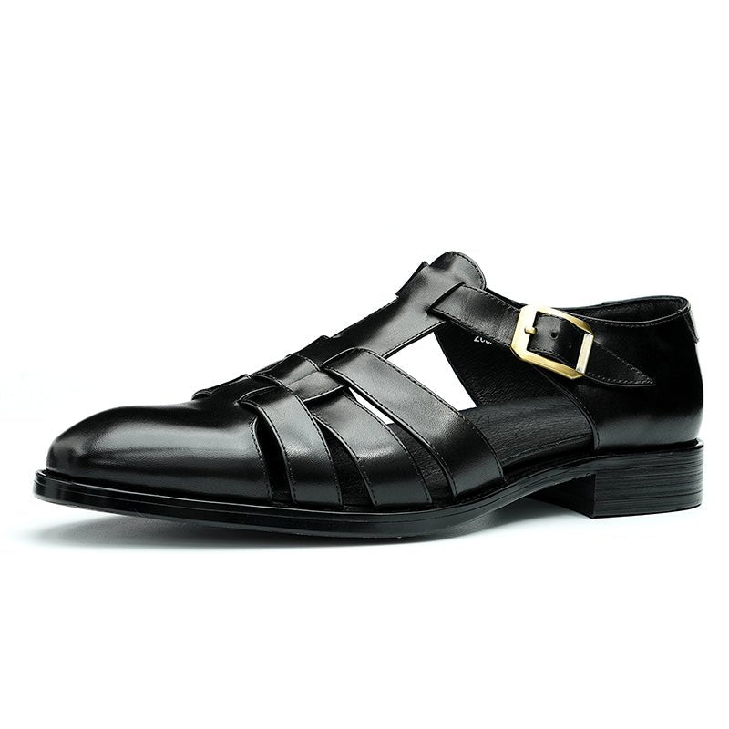 Relaxed British Men’s Calfskin Leather Sandals - 0cm