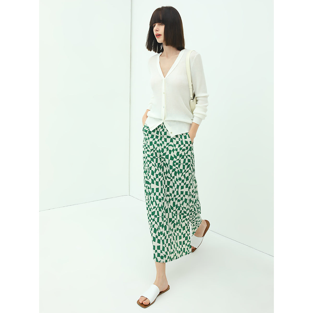 relaxed fit checked skirt with side slit all green 1
