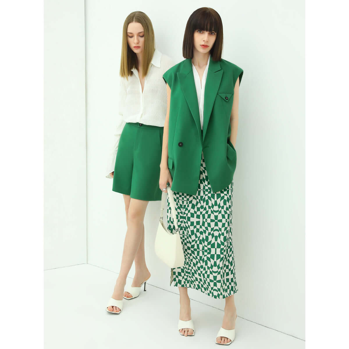 relaxed fit checked skirt with side slit all green 3