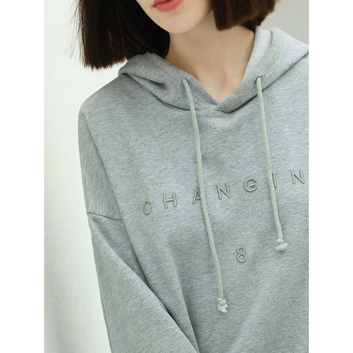 relaxed fit grey hooded sweater with slogan all grey 3