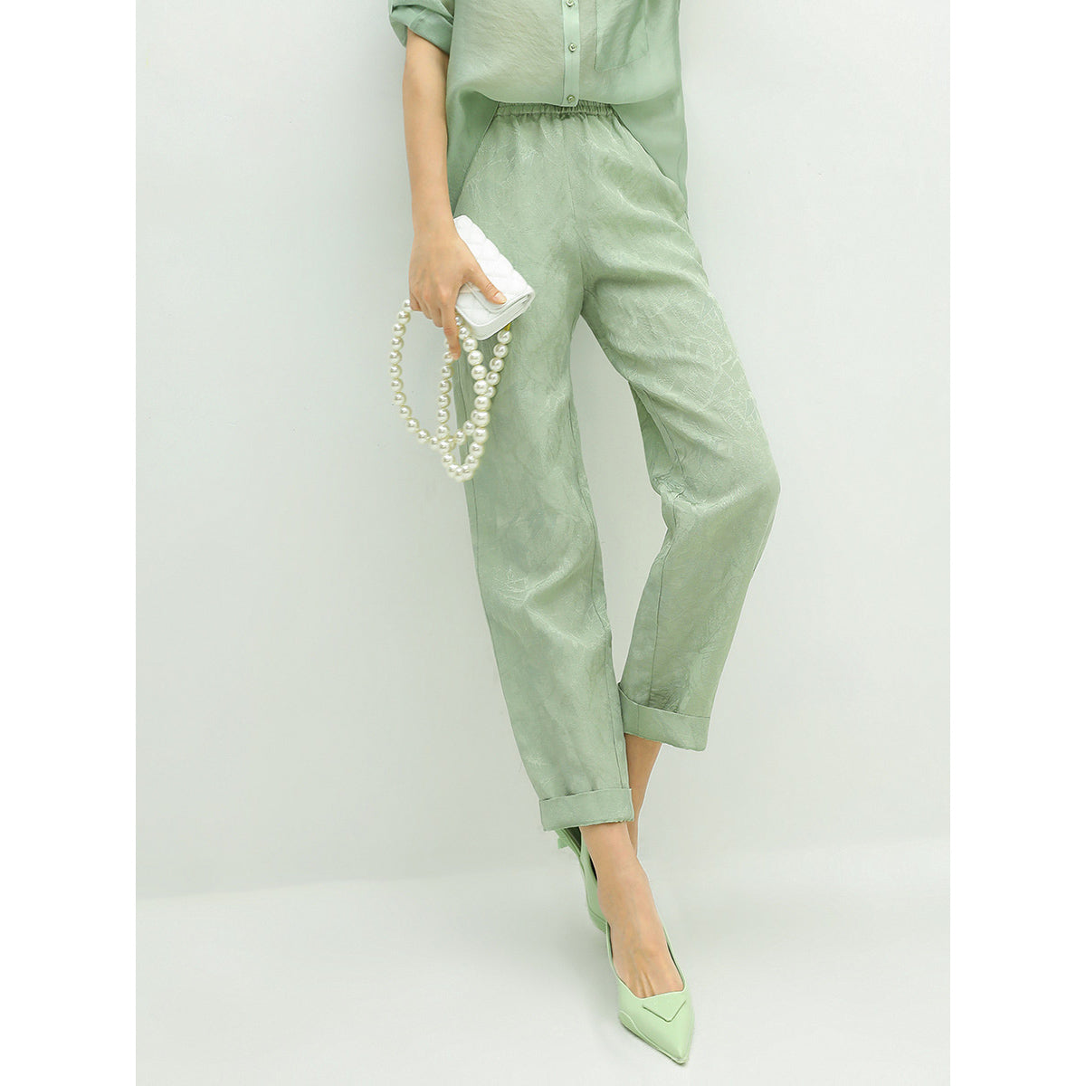 relaxed fit light green ankle pants all green 1