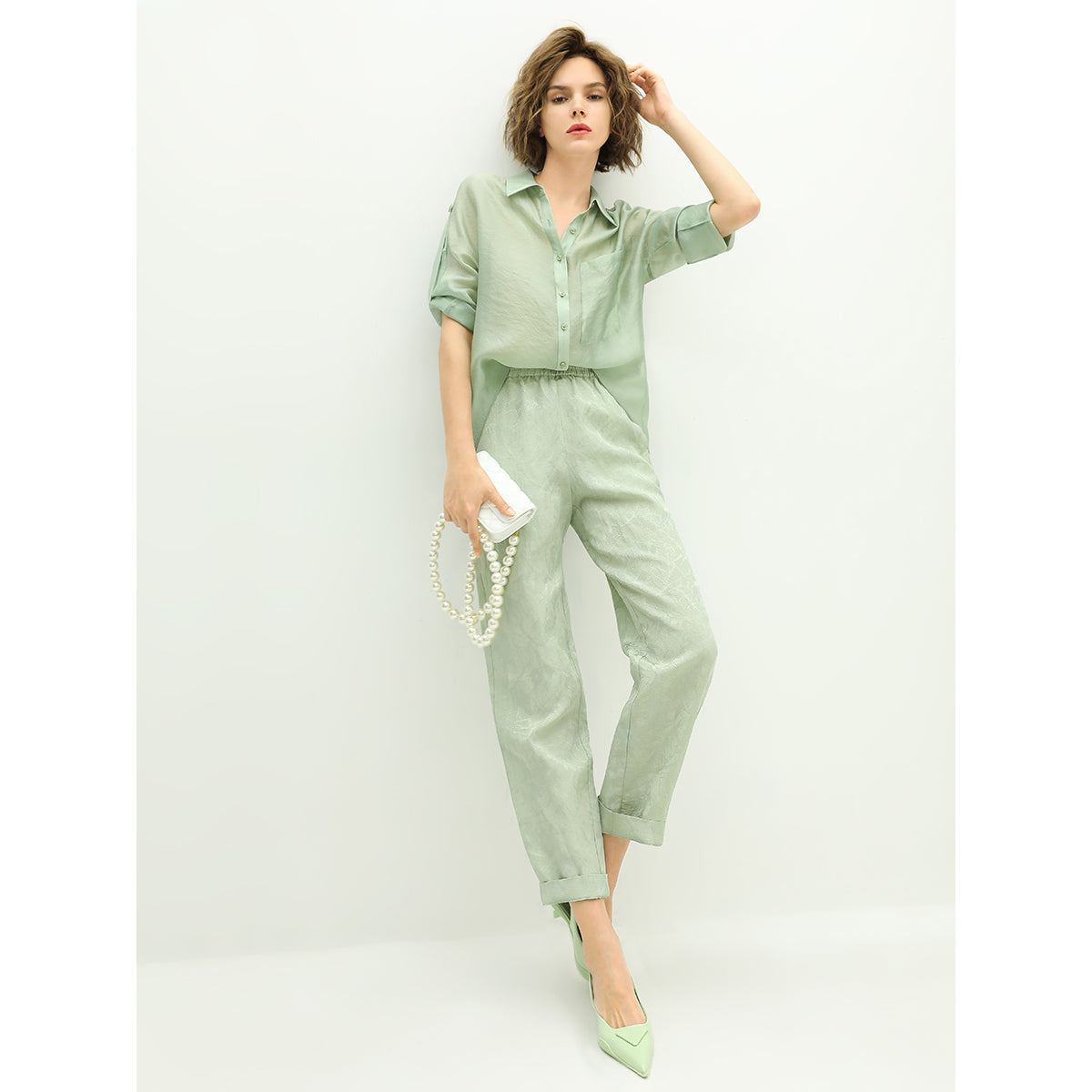 relaxed fit light green ankle pants all green 2