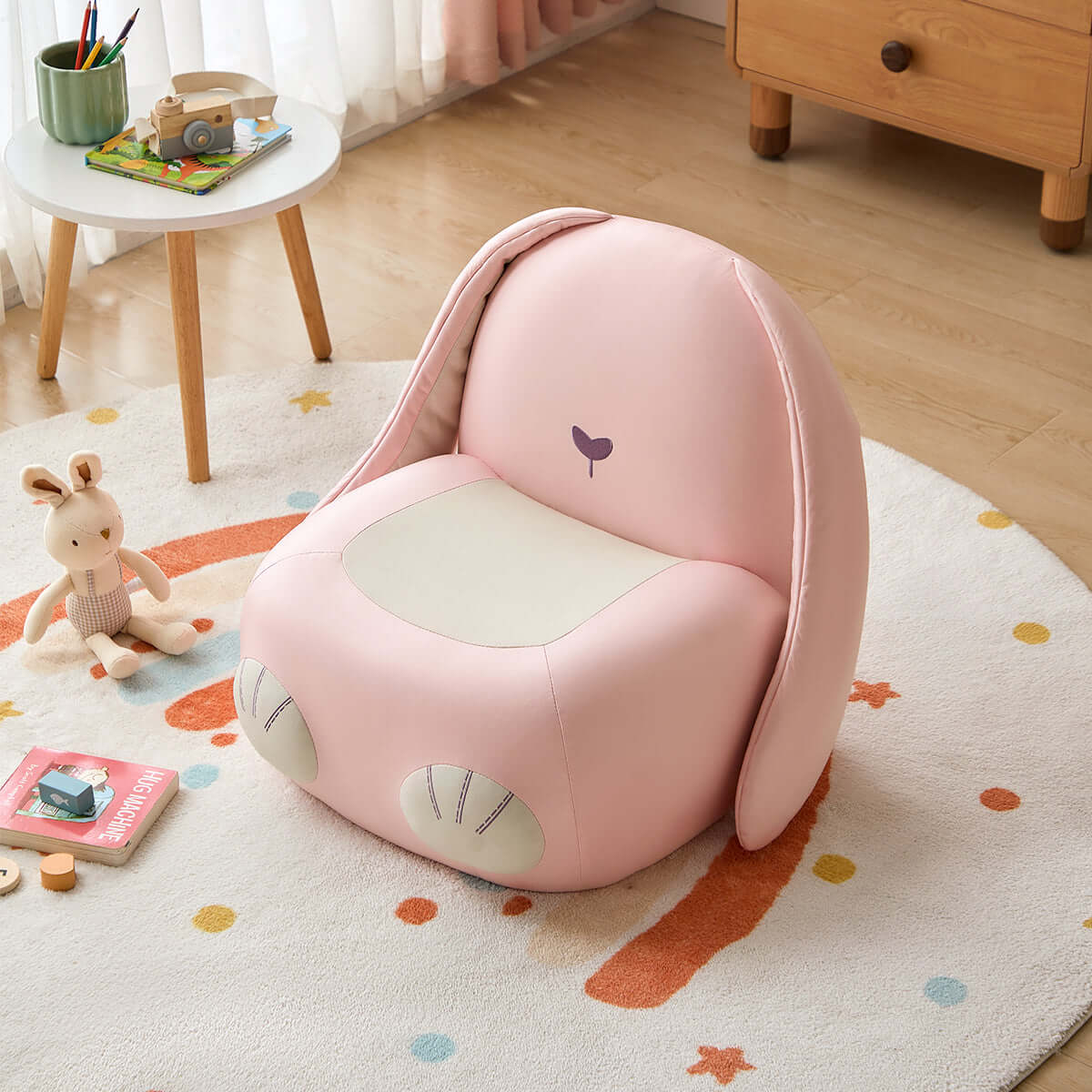 resting bunny kids sofa arm chair pink 1