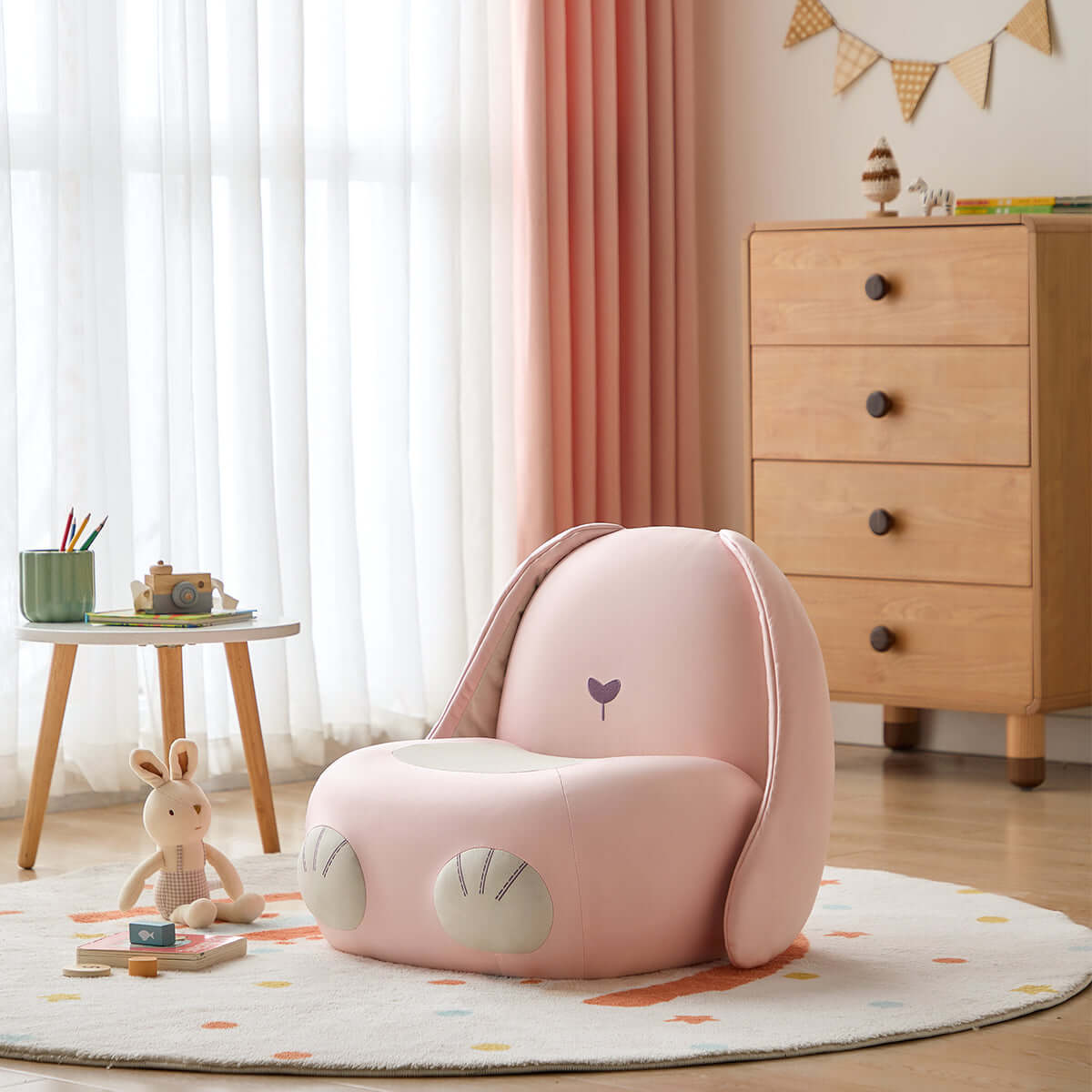 resting bunny kids sofa arm chair pink 2