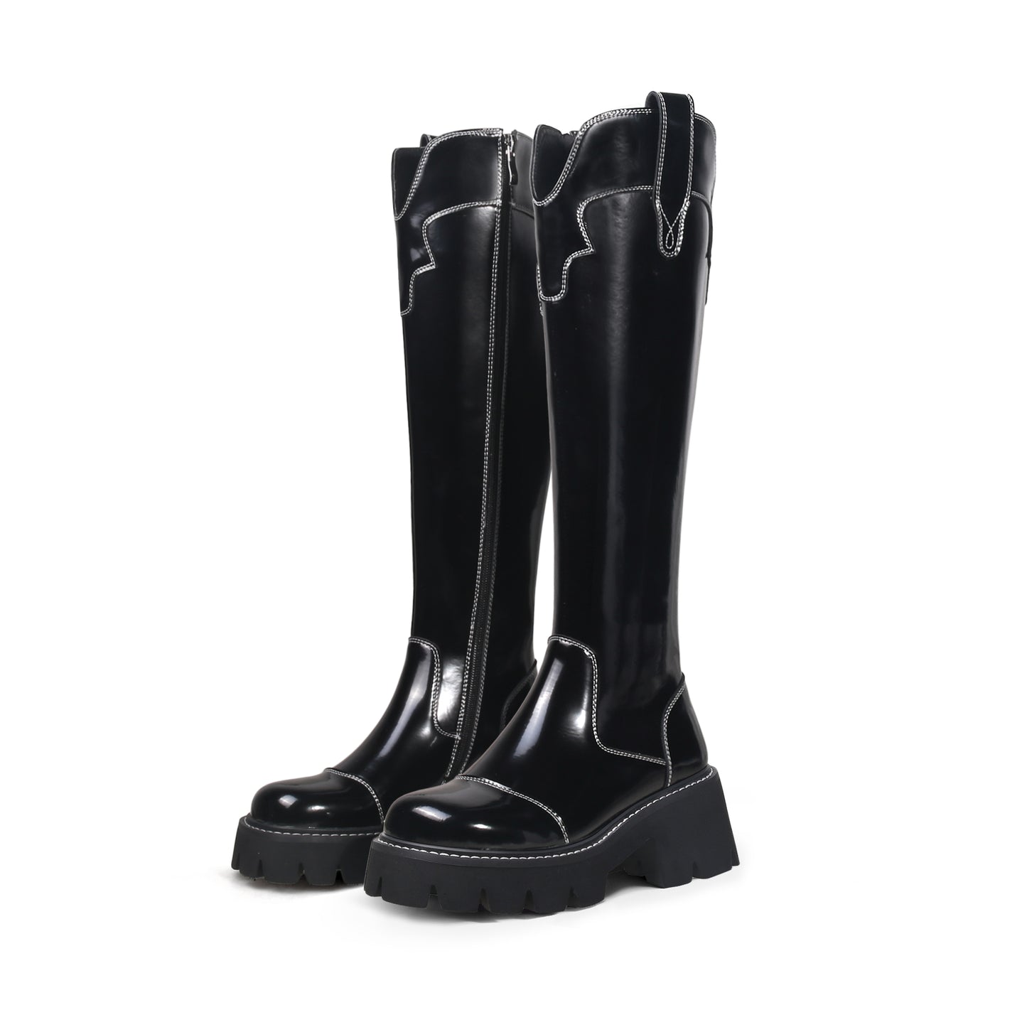 retro black knee high boots all black 6