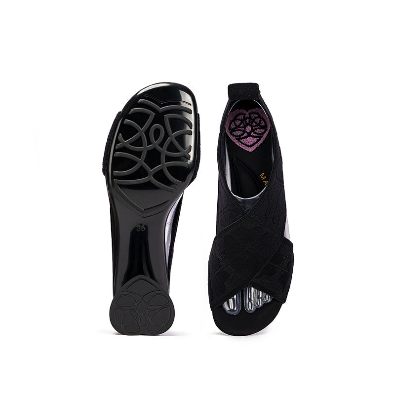 retro block heel open toe roman sandals all black 2