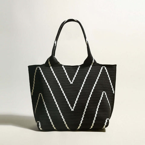 Retro Chevron Black Canvas Tote Bag