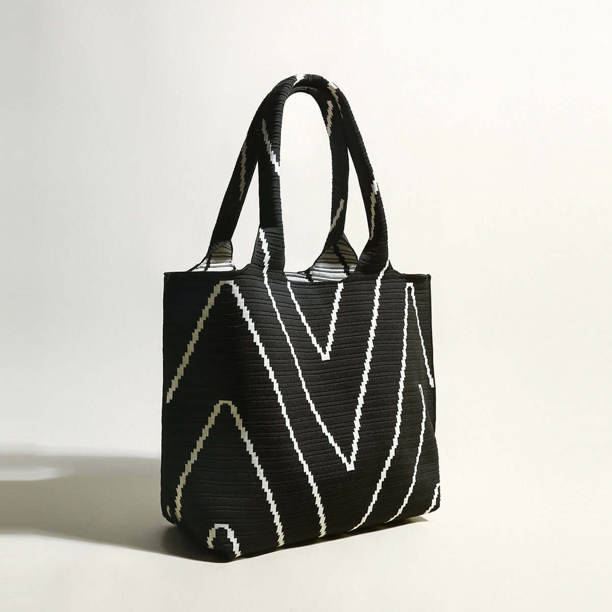 retro chevron black canvas tote bag black 2