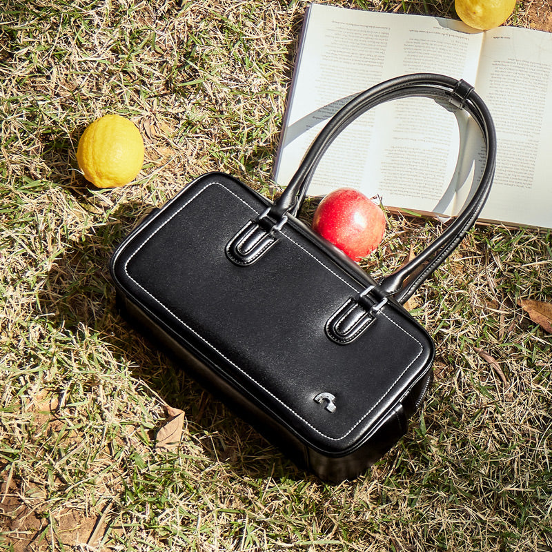Retro East West Calf Leather Bowling Shoulder Bag