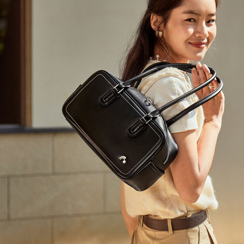 Retro East West Calf Leather Bowling Shoulder Bag