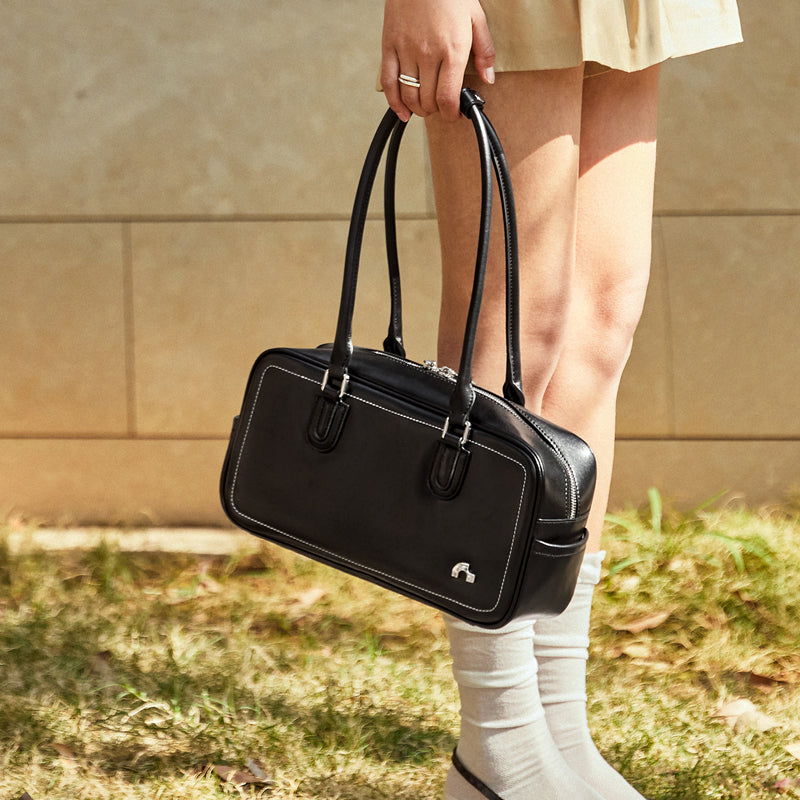 Retro East West Calf Leather Bowling Shoulder Bag