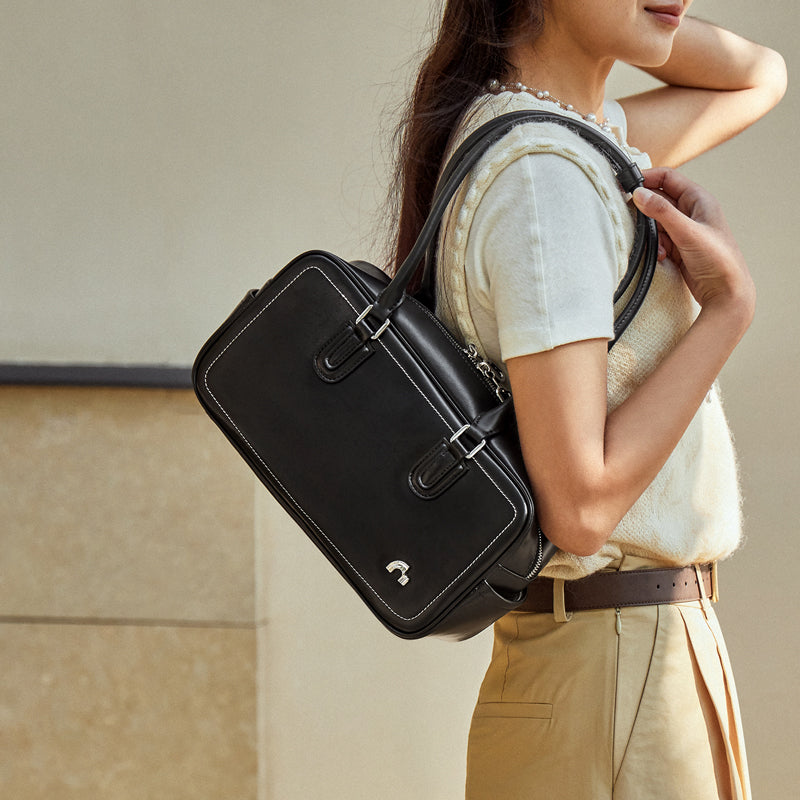 Retro East West Calf Leather Bowling Shoulder Bag