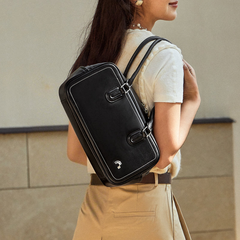 Retro East West Calf Leather Bowling Shoulder Bag
