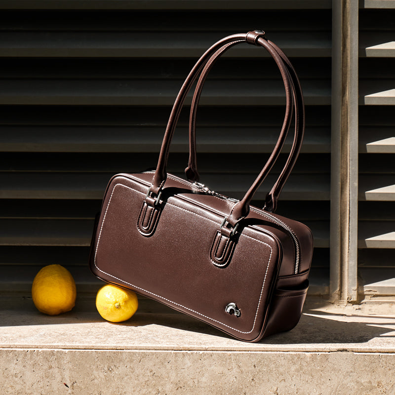 Retro East West Calf Leather Bowling Shoulder Bag