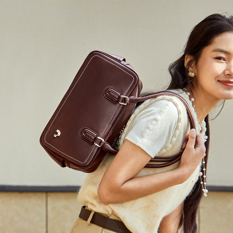 Retro East West Calf Leather Bowling Shoulder Bag