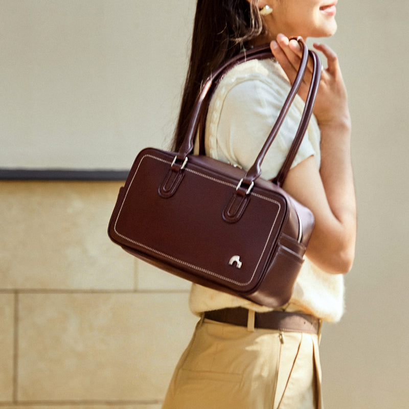 Retro East West Calf Leather Bowling Shoulder Bag