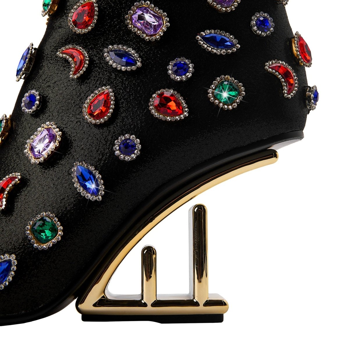 Retro Gem Encrusted Stonehenge Heel Black Ankle Boots - 0cm